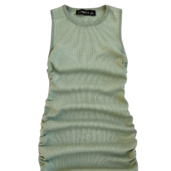 Lioness Ribbed Knit Ruched Mini Dress Olive Green Sage Bodycon Small - Picture 6 of 11